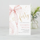 Pink Bow 40th Birthday Invitation Einladung (Stehend Vorderseite)