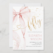 Pink Bow 50th Birthday Invitation Einladung (Vorderseite)
