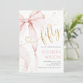 Pink Bow 50th Birthday Invitation Einladung (Stehend Vorderseite)