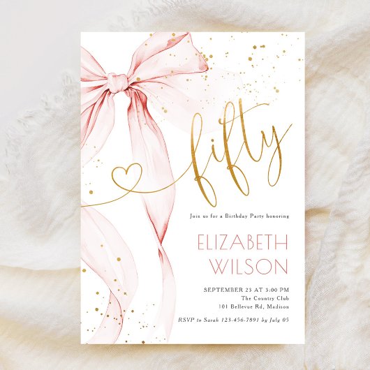 Pink Bow 50th Birthday Invitation Einladung