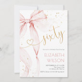 Pink Bow 60th Birthday Invitation Einladung (Vorderseite)