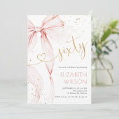Pink Bow 60th Birthday Invitation Einladung (Stehend Vorderseite)