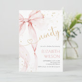 Pink Bow 90th Birthday Invitation Einladung (Stehend Vorderseite)