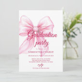 Pink Bow Abschluss Einladung (Stehend Vorderseite)