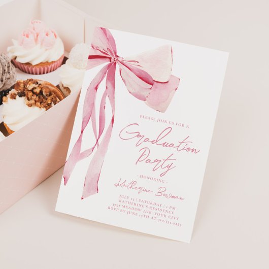 Pink Bow Abschluss Einladung