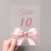 Pink bow acrylic table number sign acryleinladungen (Insitu (Handheld))