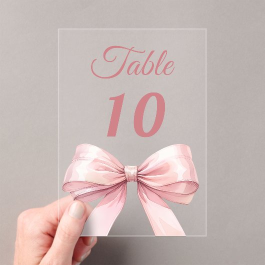 Pink bow acrylic table number sign acryleinladungen (Insitu (Handheld))