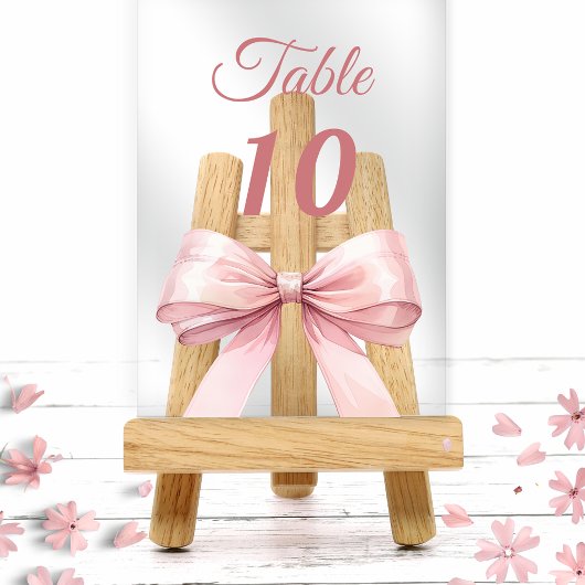 Pink bow acrylic table number sign acryleinladungen
