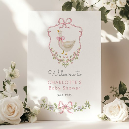 Pink Bow Albern Goose Baby Girl Dusche Willkommen Poster