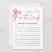 Pink Bow alle Augen auf dem Bride Brautparty Spiel Einladung (Vorderseite)