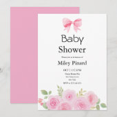 Pink Bow and Floral Baby Shower Invitation Einladung (Vorne/Hinten)