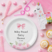 Pink Bow and Floral Baby Shower Pappteller (Party)