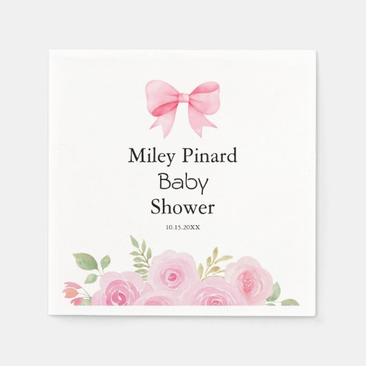 Pink Bow and Floral Baby Shower Serviette (Vorderseite)
