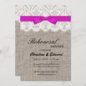 Pink Bow and Lace Wedding Probe Dinner Einladung (Vorne/Hinten)