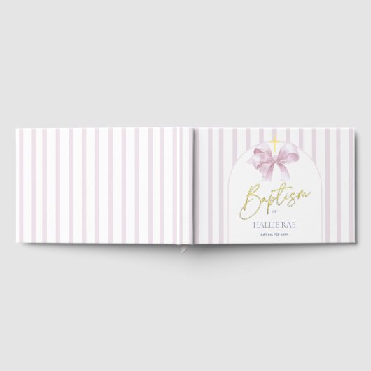Pink Bow and Stripe Foil Baptisbook Gästebuch (Voll)