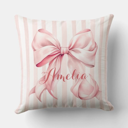 Pink Bow and Stripes Personalized Kissen (Rückseite)