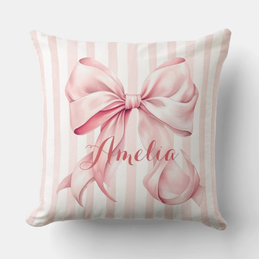 Pink Bow and Stripes Personalized Kissen (Vorderseite)