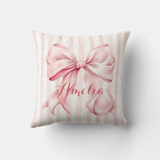 Pink Bow and Stripes Personalized Kissen (Rückseite)