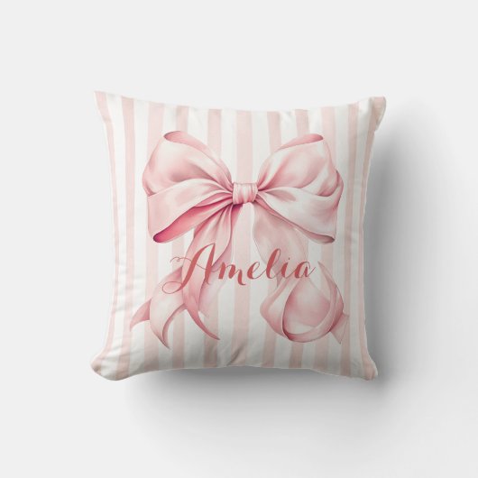 Pink Bow and Stripes Personalized Kissen (Vorderseite)
