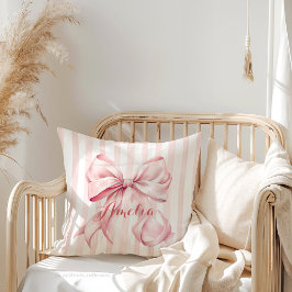 Pink Bow and Stripes Personalized Kissen