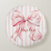 Pink Bow and Stripes Personalized Rundes Kissen (Rückseite)