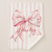 Pink Bow and Stripes Personalized Sherpadecke (Vorderseite)