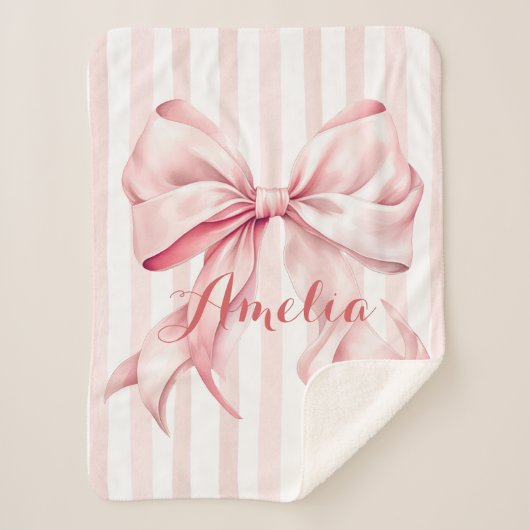 Pink Bow and Stripes Personalized Sherpadecke (Vorderseite)