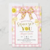 Pink Bow and Yellow Lemon Baby Shower Invitation Einladung (Vorderseite)