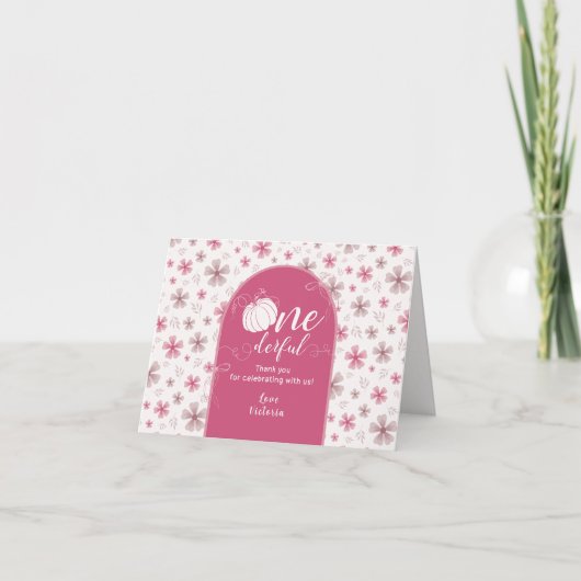 PINK BOW & ARCH FALL PUMPKIN FLOWERS BIRTHDAY DANKESKARTE (Vorderseite)