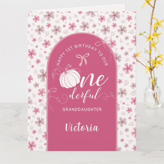 PINK BOW & ARCH FALL PUMPKIN FLOWERS BIRTHDAY KARTE (Gelbe Blume)