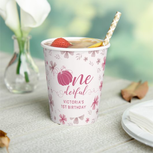 PINK BOW & ARCH FALL PUMPKIN FLOWERS BIRTHDAY PAPPBECHER (In Situ)