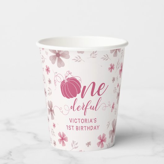 PINK BOW & ARCH FALL PUMPKIN FLOWERS BIRTHDAY PAPPBECHER (Rückseite)