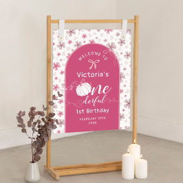 PINK BOW & ARCH FALL PUMPKIN FLOWERS BIRTHDAY POSTER