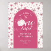PINK BOW & ARCH FALL PUMPKIN FLOWERS BIRTHDAY POSTER (Vorne)