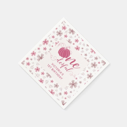 PINK BOW & ARCH FALL PUMPKIN FLOWERS BIRTHDAY SERVIETTE (Ecke)