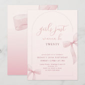 Pink Bow Arch Frame Girl 20th Birthday Invitation Einladung (Vorne/Hinten)