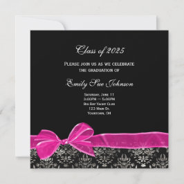 Pink Bow auf Damask für Abschluss Einladung