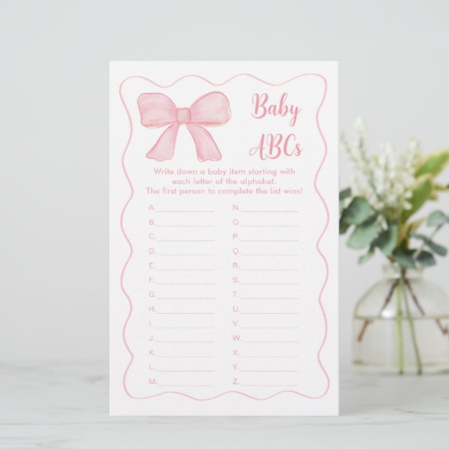 Pink Bow Baby ABCs Shower Game (Stehend Vorderseite)