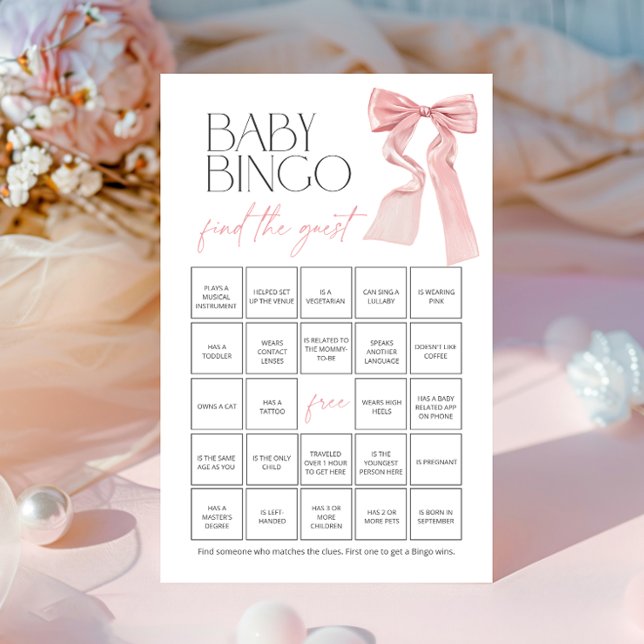 Pink Bow Baby Bingo Finden Sie das Guest Shower Ga (Von Creator hochgeladen)