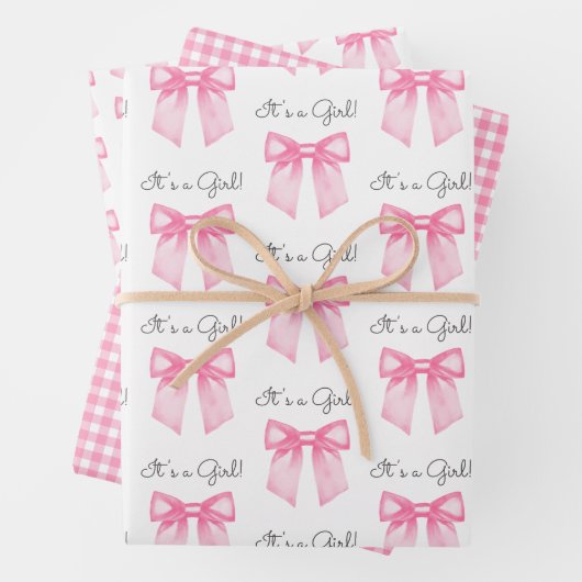 Pink Bow Baby Duschabziehpapier Geschenkpapier Set (Beispiel)