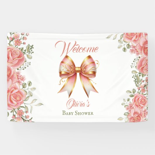Pink Bow Baby Dusche Begrüßung Banner (Horizontal)