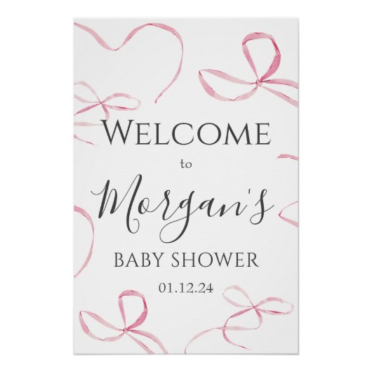 Pink Bow Baby Dusche Begrüßungszeichen, Bugschaump Poster (Vorderseite)
