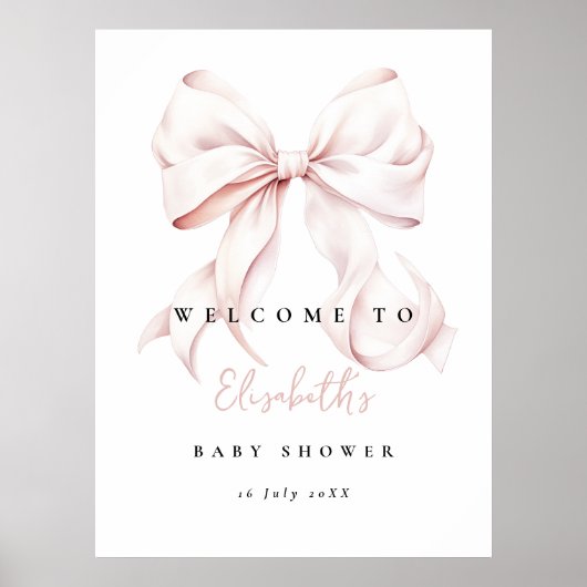 Pink Bow Baby Dusche Begrüßungszeichen Plakat (Vorne)