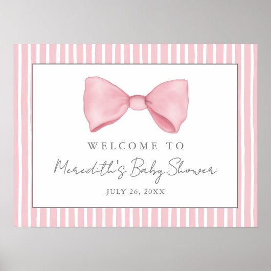 Pink Bow Baby Dusche Begrüßungszeichen Poster (Vorne)