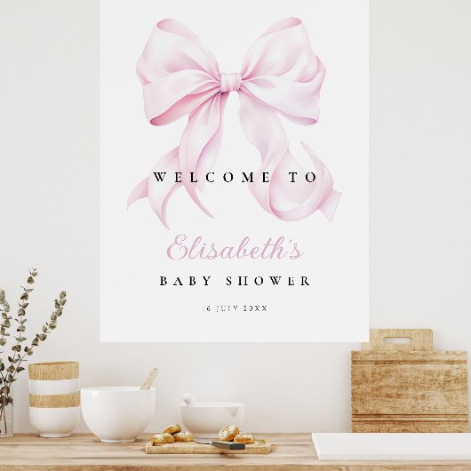 Pink Bow Baby Dusche Begrüßungszeichen Poster (Küche)