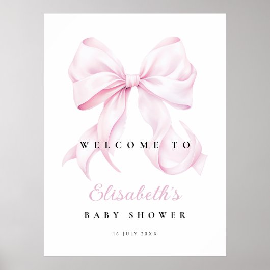 Pink Bow Baby Dusche Begrüßungszeichen Poster (Vorne)