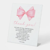 Pink Bow Baby Dusche Danke, Gedicht Sockelschild (Vorderseite)