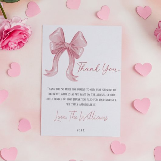 Pink Bow Baby Dusche Danke Karte
