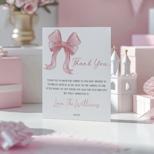 Pink Bow Baby Dusche Danke Karte