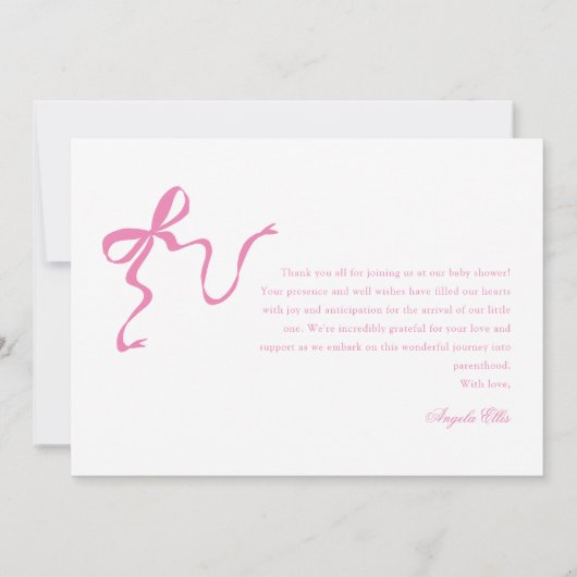 Pink Bow Baby Dusche Danke Karte (Rückseite)